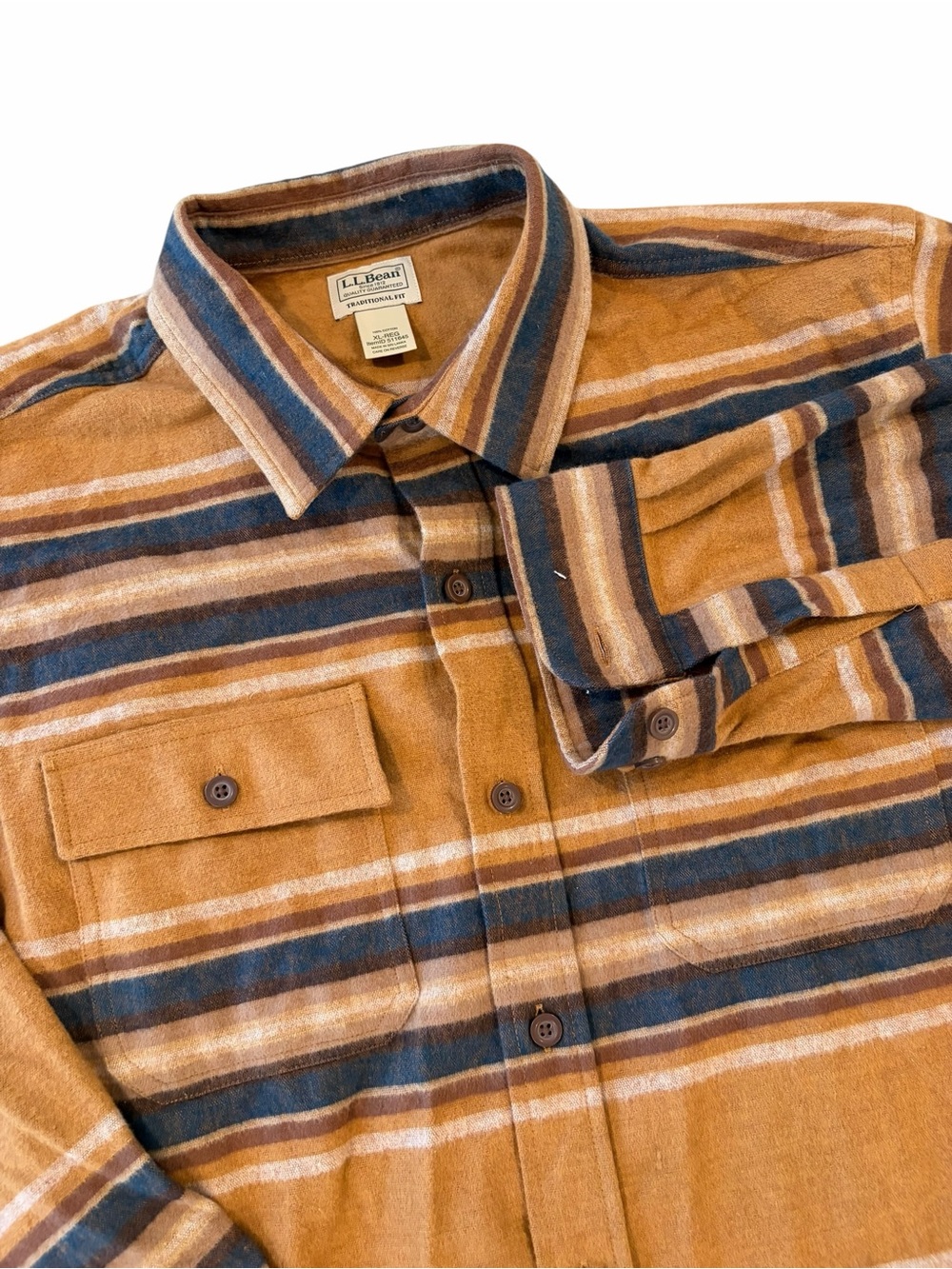 L.L.Bean Chamois Shirt Men XL Reg Brown Striped Flannel Button Up Heavy
